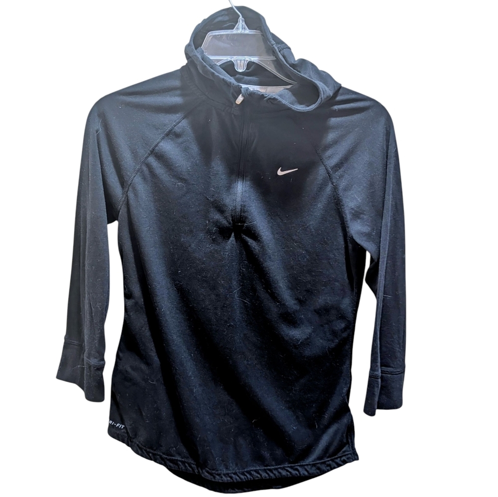 Nike Black Quarter-Zip Hooded 3/4 Sleeve T-shirt Medium - Picture 1 of 6